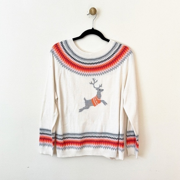 Talbots Sweaters - Talbots Deer Fair Isle Novelty Holiday Sweater Cream + Grey size L
